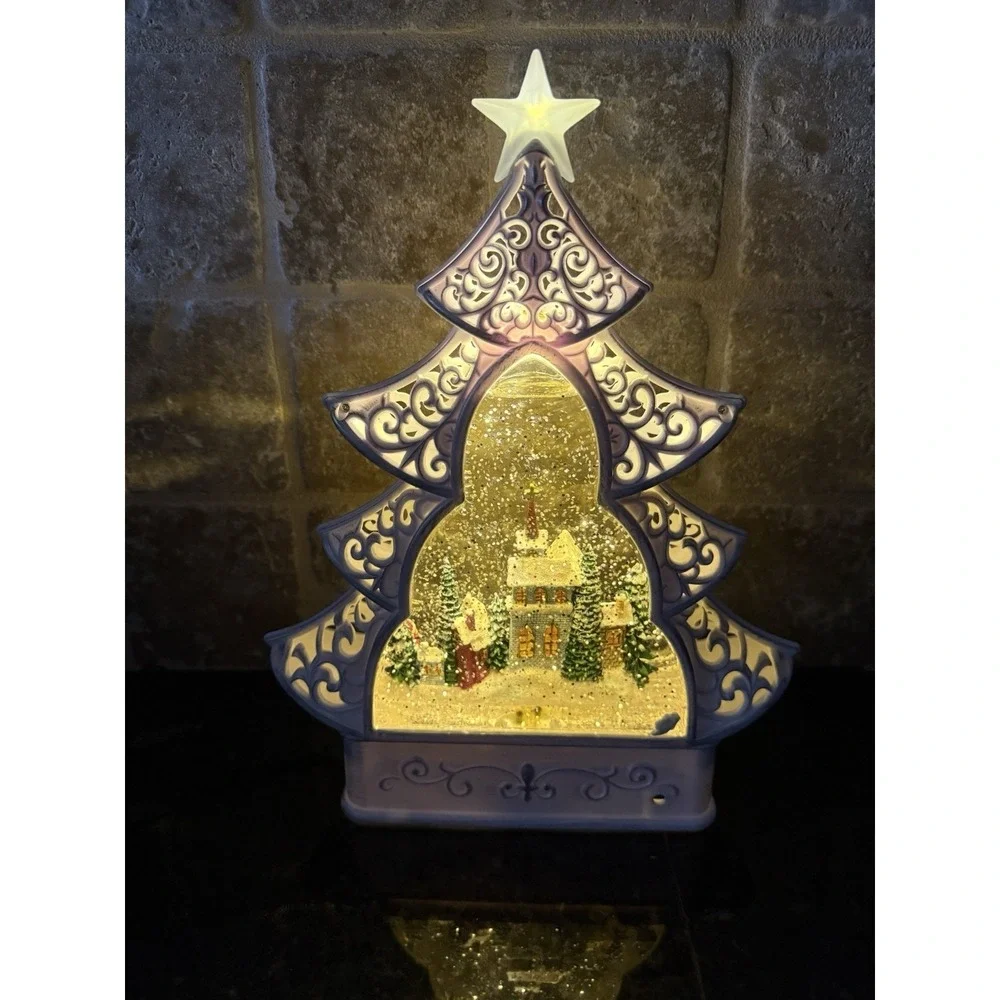 Christmas Tree Water Filled Snow Globe LED Light‎ Up Victorian Home Scene NEW
