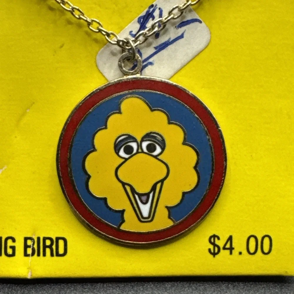 Vintage Sesame Street Big Bird Enamel Pendant Necklace Femic Muppets Inc New