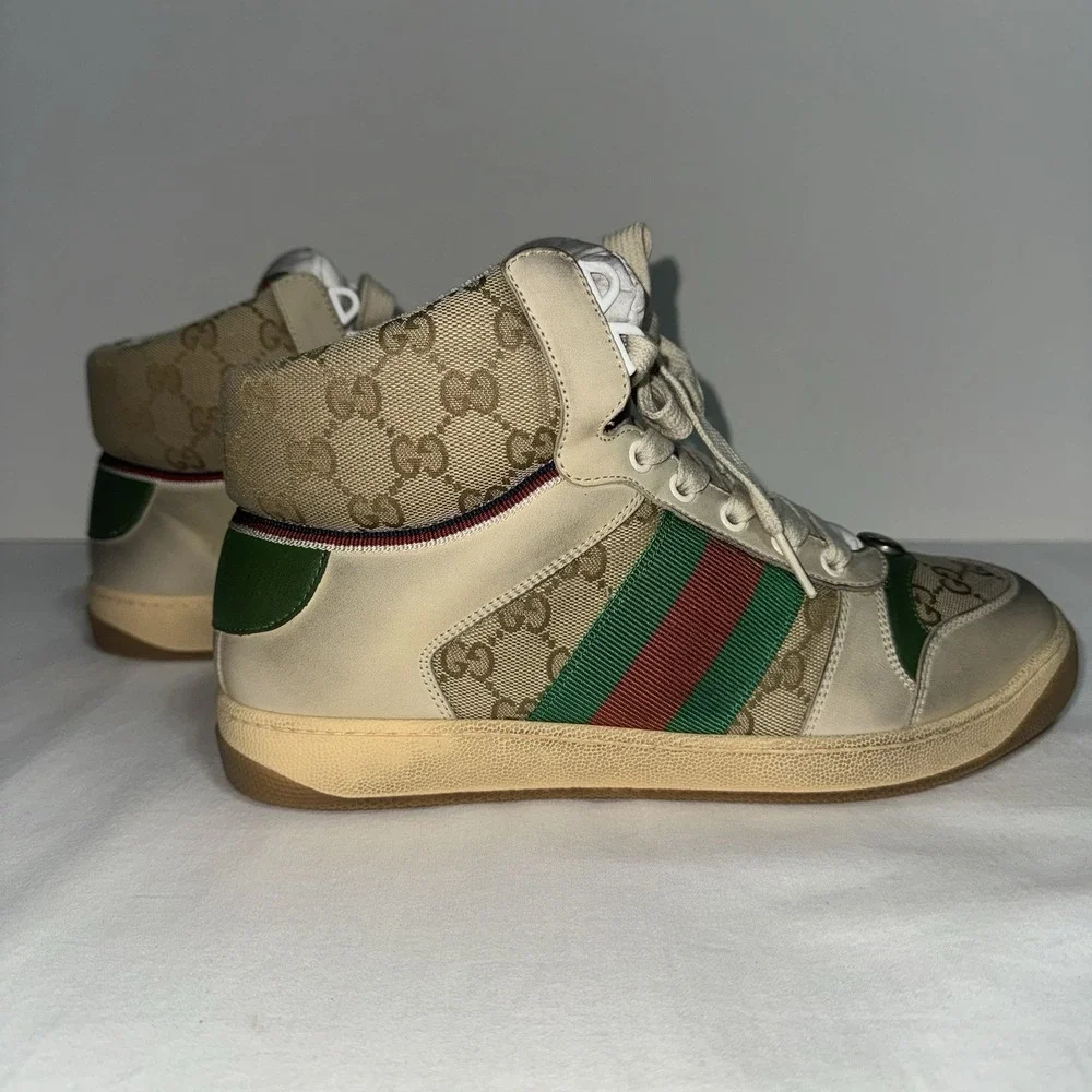 Gucci Screener High Top Sneakers GG Men's 7.5 (US 8.5) Original Box Monogram NWT