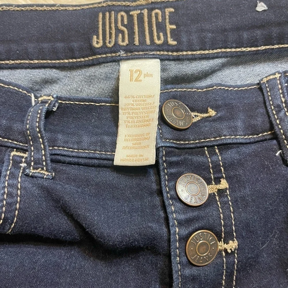 Justice Girls Denim Jean Shorts Button Fly Cuffed Dark Wash Size‎ 12 Plus