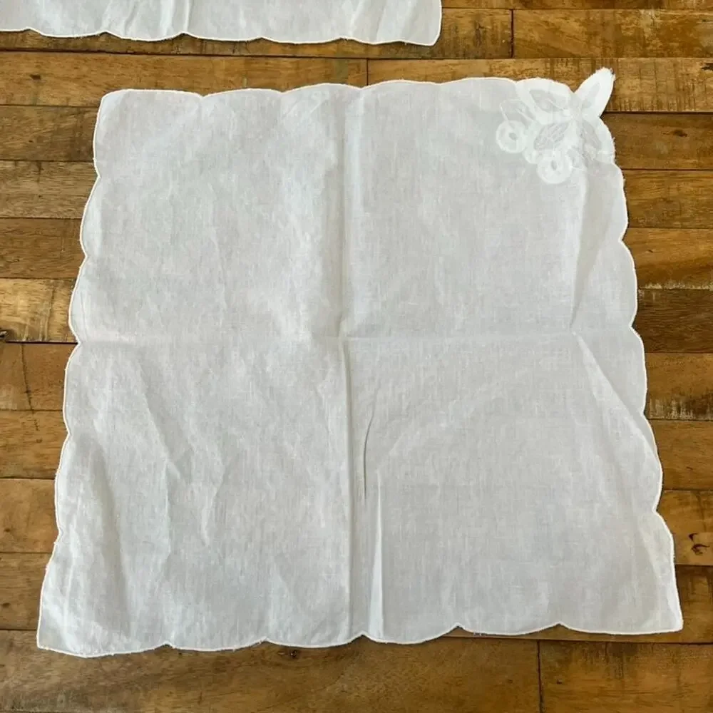 Handmade White Sheer Linen Napkins Floral Embroidery 16x16