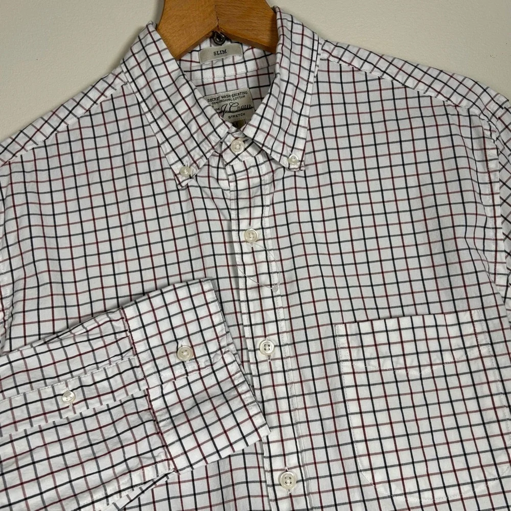 J‎ Crew Slim Fit Organic Cotton Stretch Button Down Shirt Mens Medium Checkered
