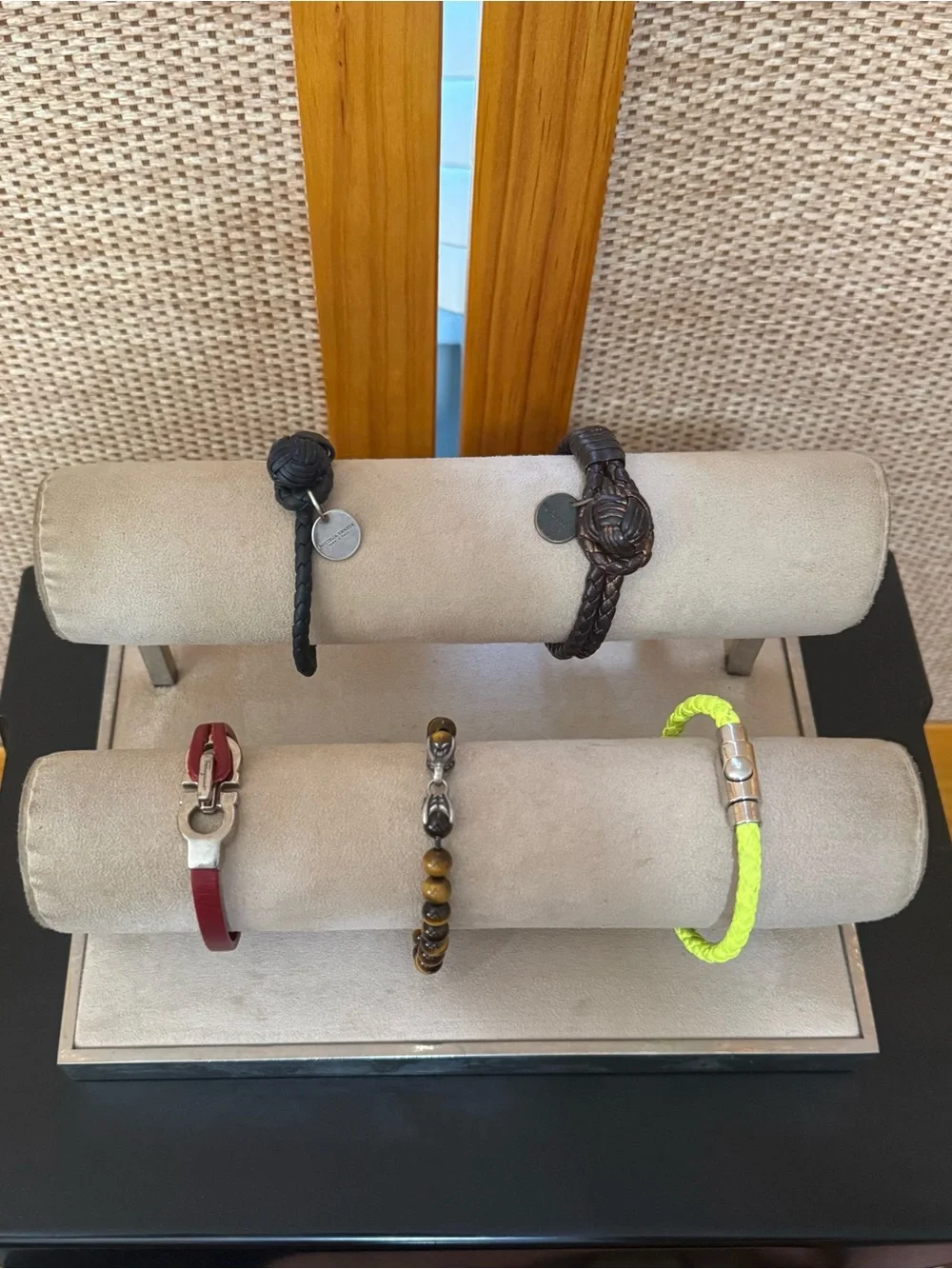 Ferragamo Tennis Ball Yellow Braided Leather Bracelet with Silver Clasp