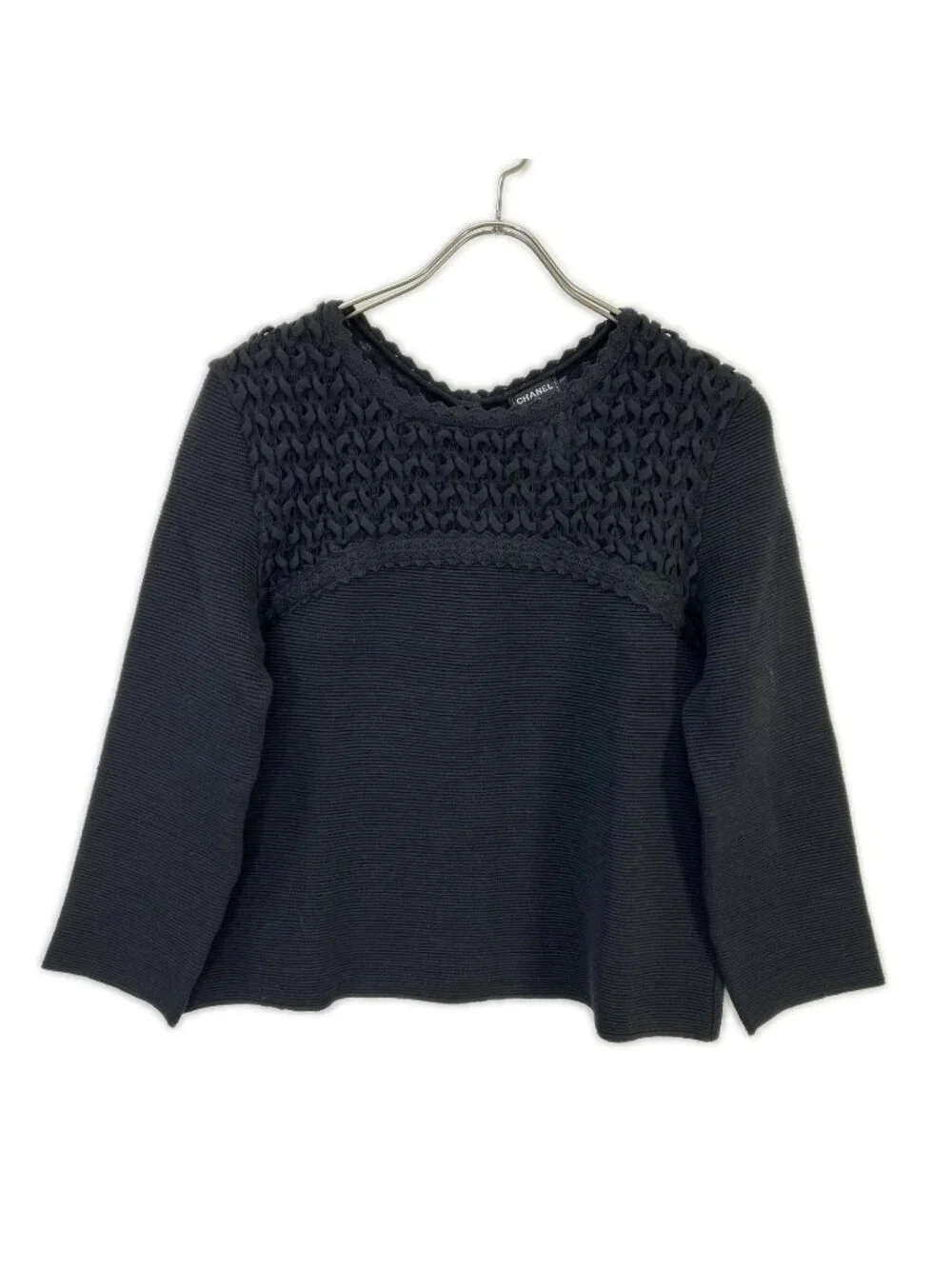 Chanel Black CC Button Knit Sweater 40
