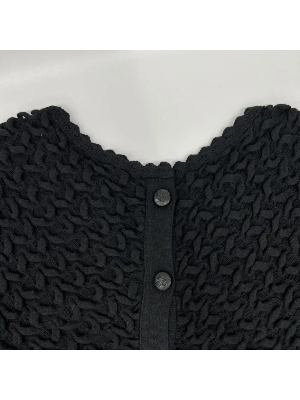 Chanel Black CC Button Knit Sweater 40