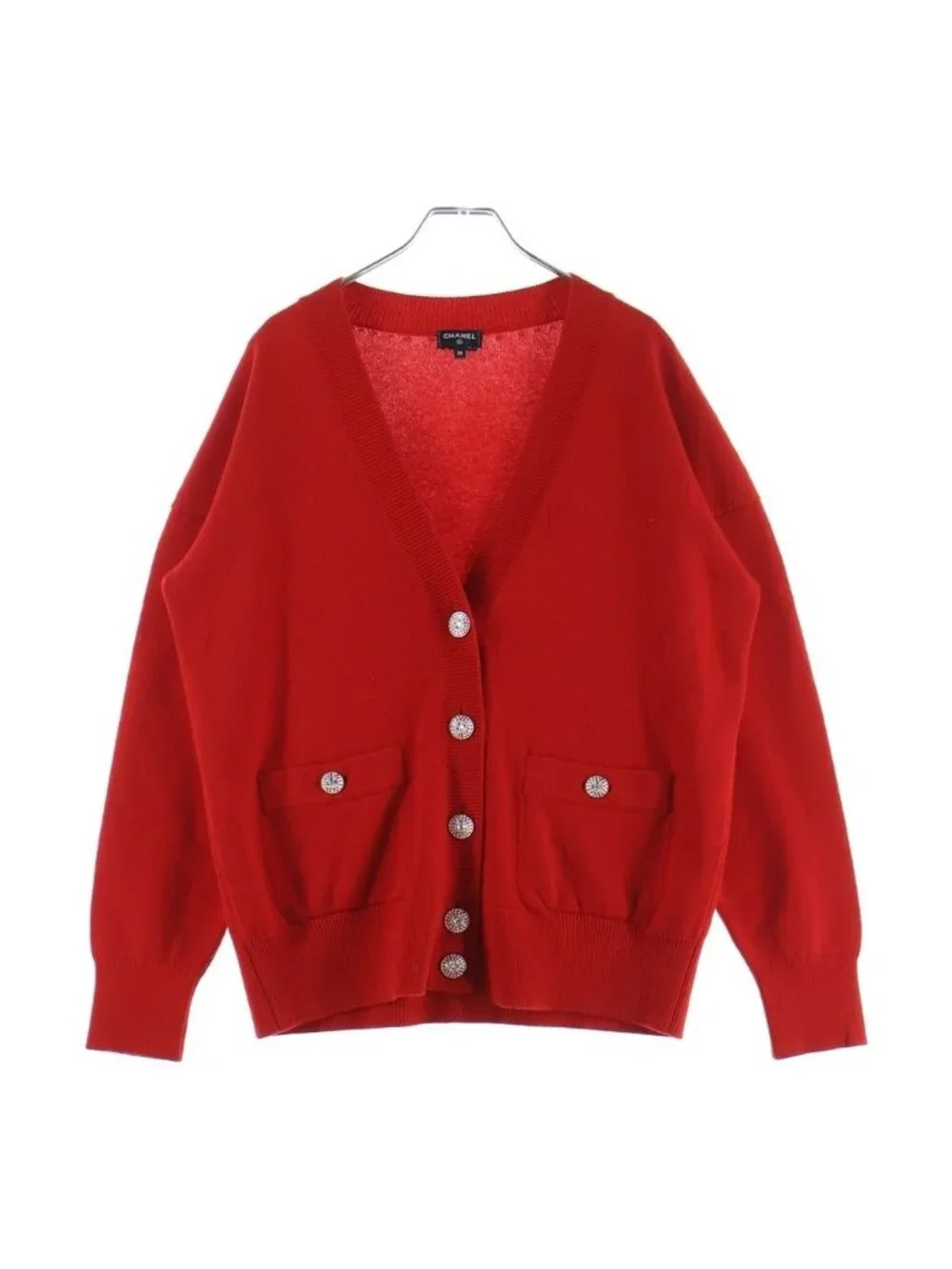 Chanel Cashmere Knit Cardigan Coco Bijou Button Red 36