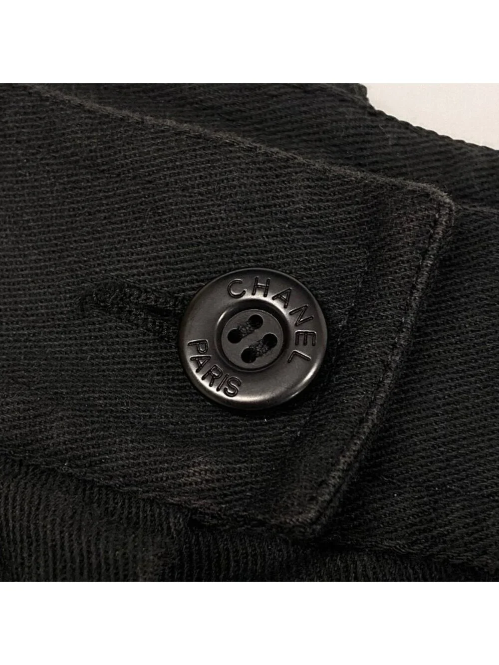 Chanel CC Logo Embroidery Black Denim Pants 36