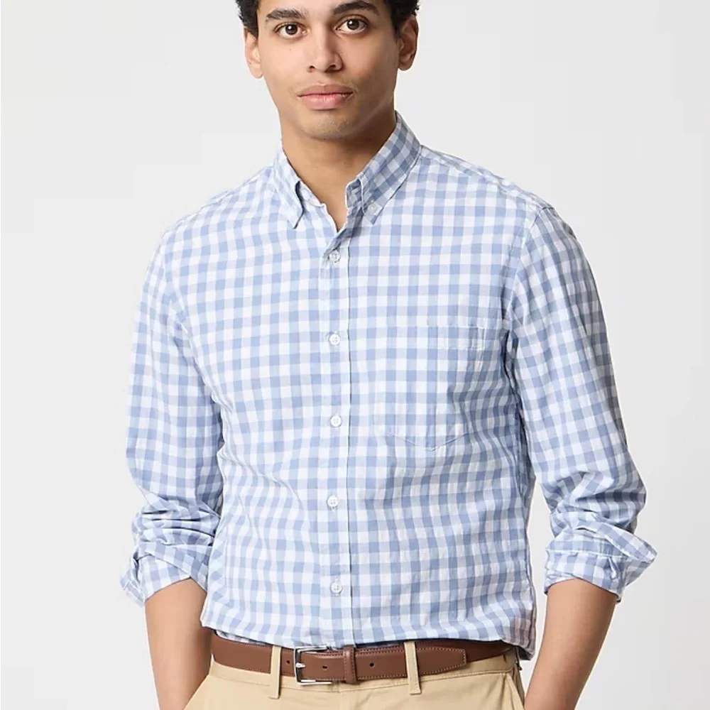 J crew stone blue white Slim flex casual shirt