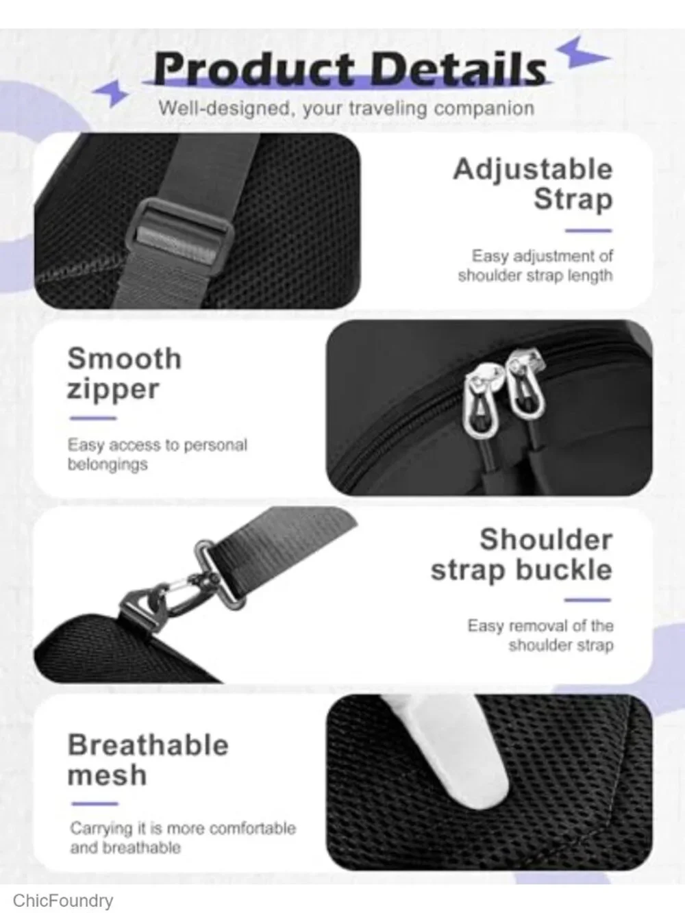 Small Nylon Sling Crossbody Bag Anti-Theft Daypack for Travel Hiking