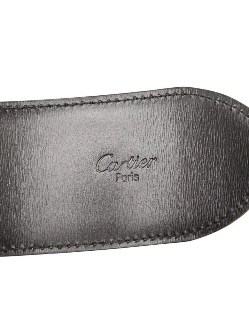 Cartier Panthere Round Buckle Belt Black Gold Leather