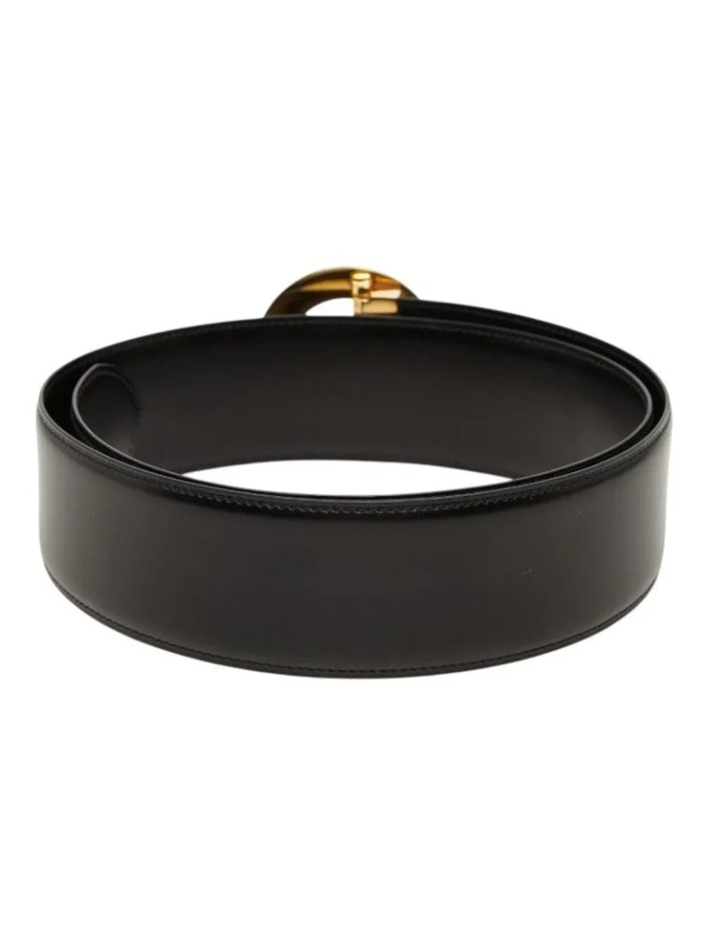 Cartier Panthere Round Buckle Belt Black Gold Leather