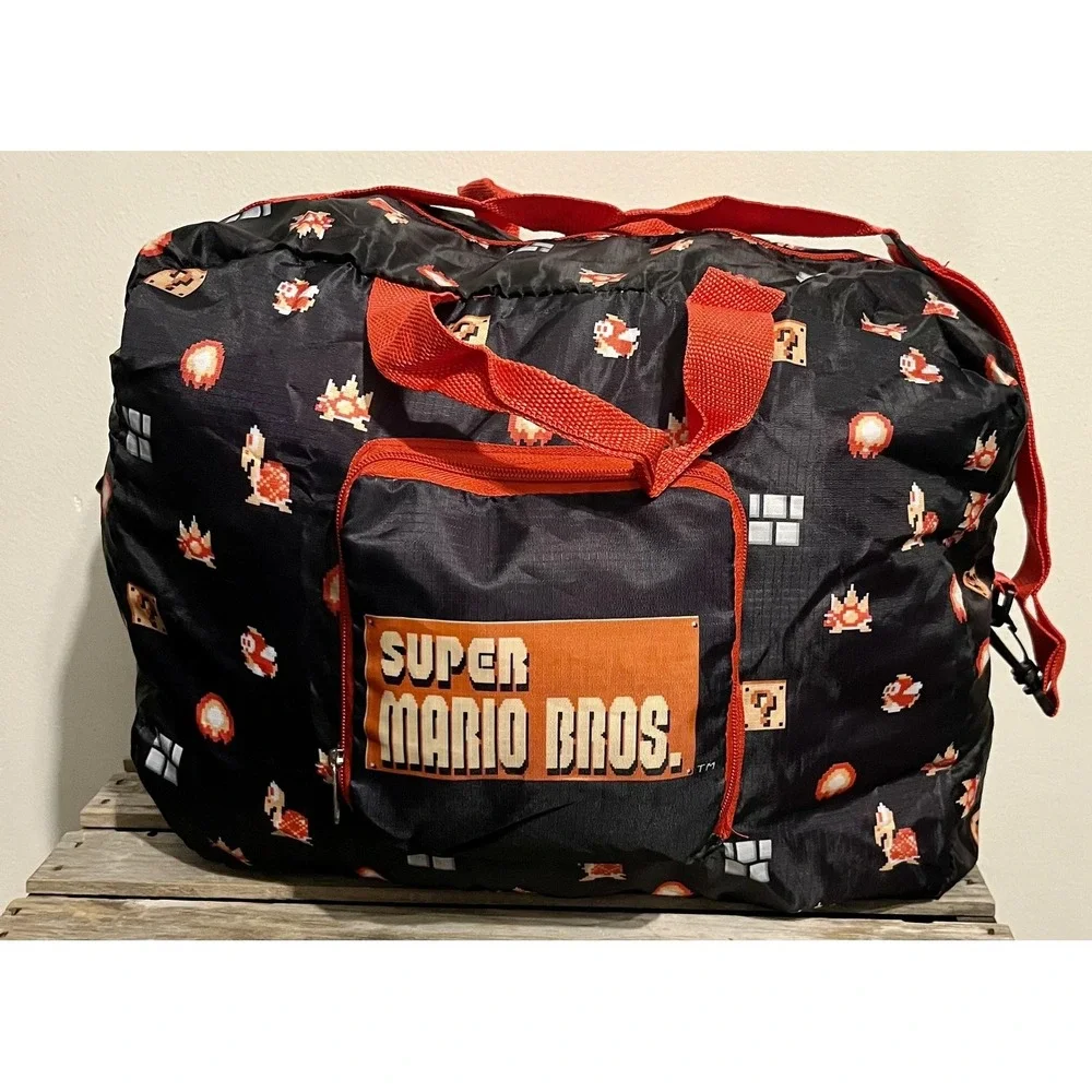 Nintendo Super Mario Bros Duffel Bag Travel Gym Black Red‎ CultureFly Shoulder