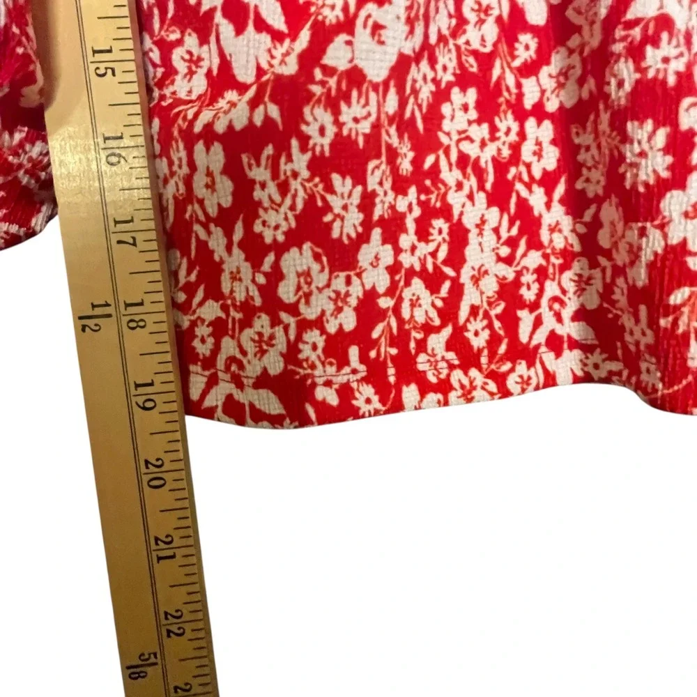 Anthropologie Red Floral Puff Sleeve Sweetheart Cropped Blouse Sz S Romance Boho