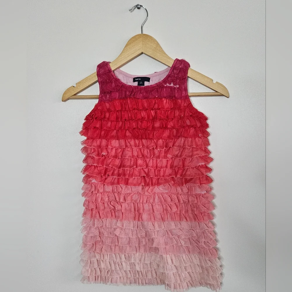 Gap Kids Pink Ombre Ruffle Tiered‎ Mesh Dress Size S (6-7)