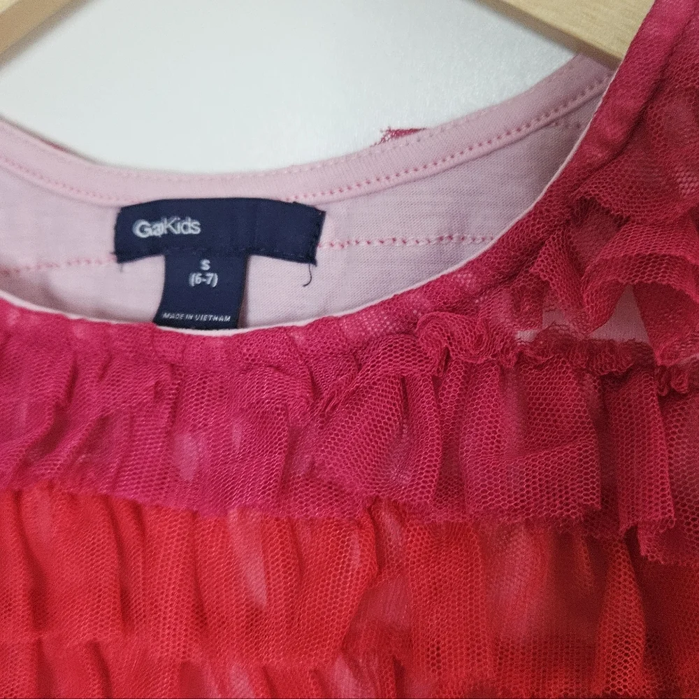 Gap Kids Pink Ombre Ruffle Tiered‎ Mesh Dress Size S (6-7)