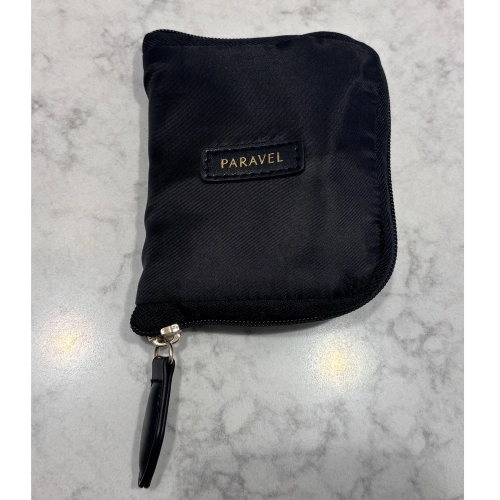 Paravel Fold-Up Pouch Black Nylon Packable Cosmetic Pack‎ Travel Pouch Stripe
