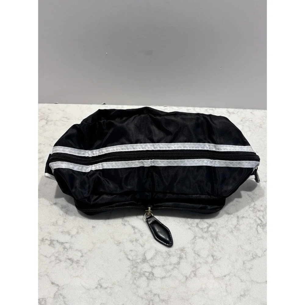 Paravel Fold-Up Pouch Black Nylon Packable Cosmetic Pack‎ Travel Pouch Stripe