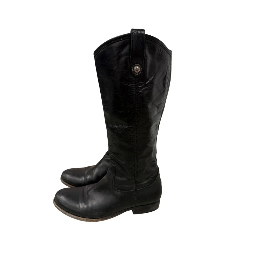 Frye Melissa Button Black Leather Tall Boots Extended Calf 77167 Womens 9 B