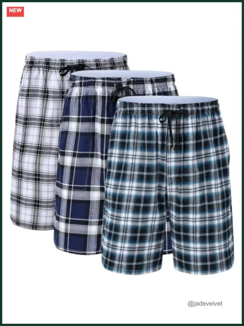 Cotton Plaid Woven Pajama Shorts with Pockets Button Fly 3-Pack Sleepwear