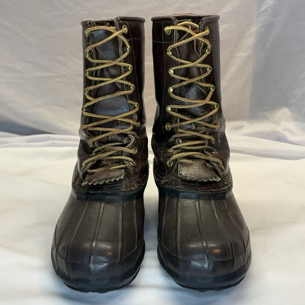 SCHNEE'S Winter Snow PAC BOOTS Mens 7!Brown Leather Rubber Vamps & Warm Liners‎