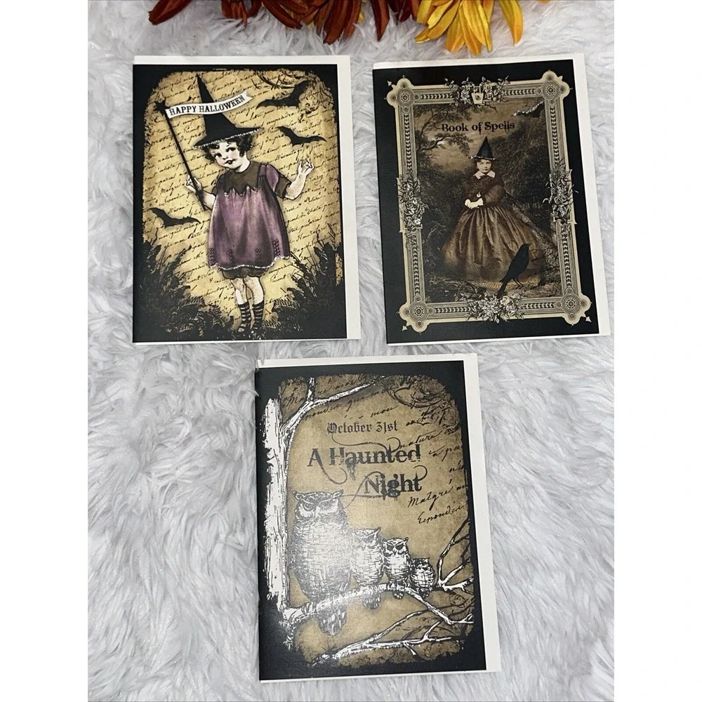 Halloween Card Lot‎ of 3 Handmade Postcard Blank Inside Gothic Happy Greeting