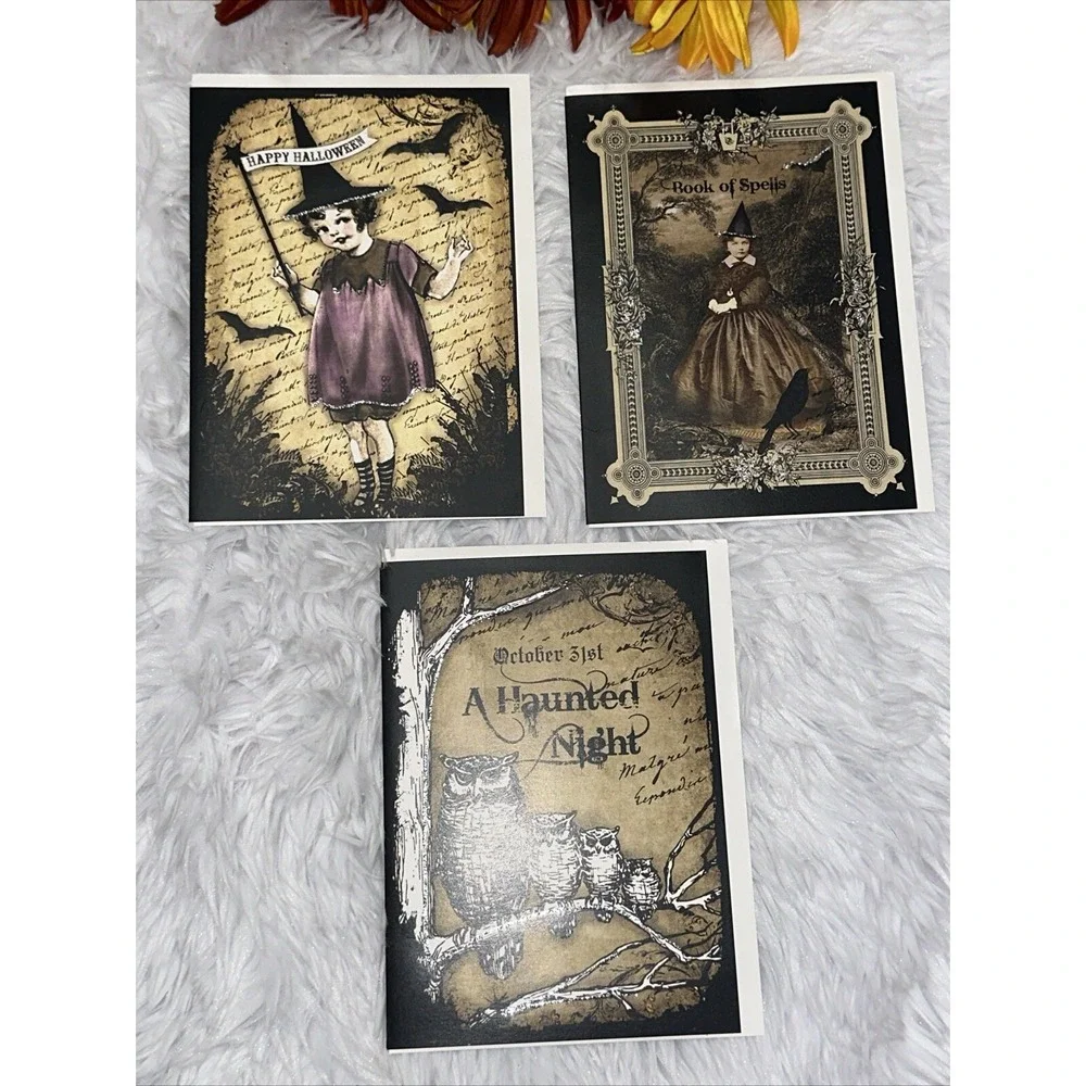 Halloween Card Lot‎ of 3 Handmade Postcard Blank Inside Gothic Happy Greeting