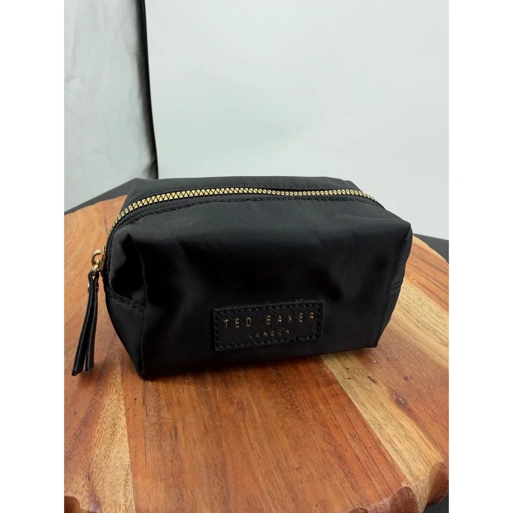 Ted Baker London Cosmetic Bag Women Small Black Floral Lining Nylon Pouch