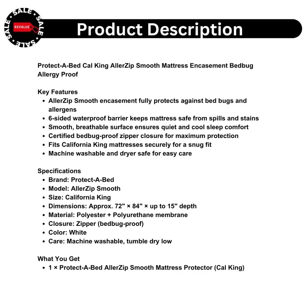 Protect-A-Bed Cal King AllerZip Smooth Mattress Encasement Bedbug Allergy Proof‎
