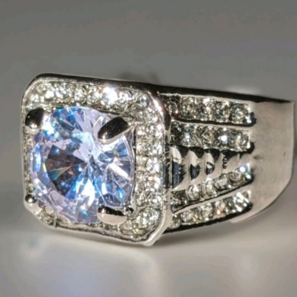 Classic Mens Dazzling 3ct Round Cut Lab Created Diamond Engagement ring