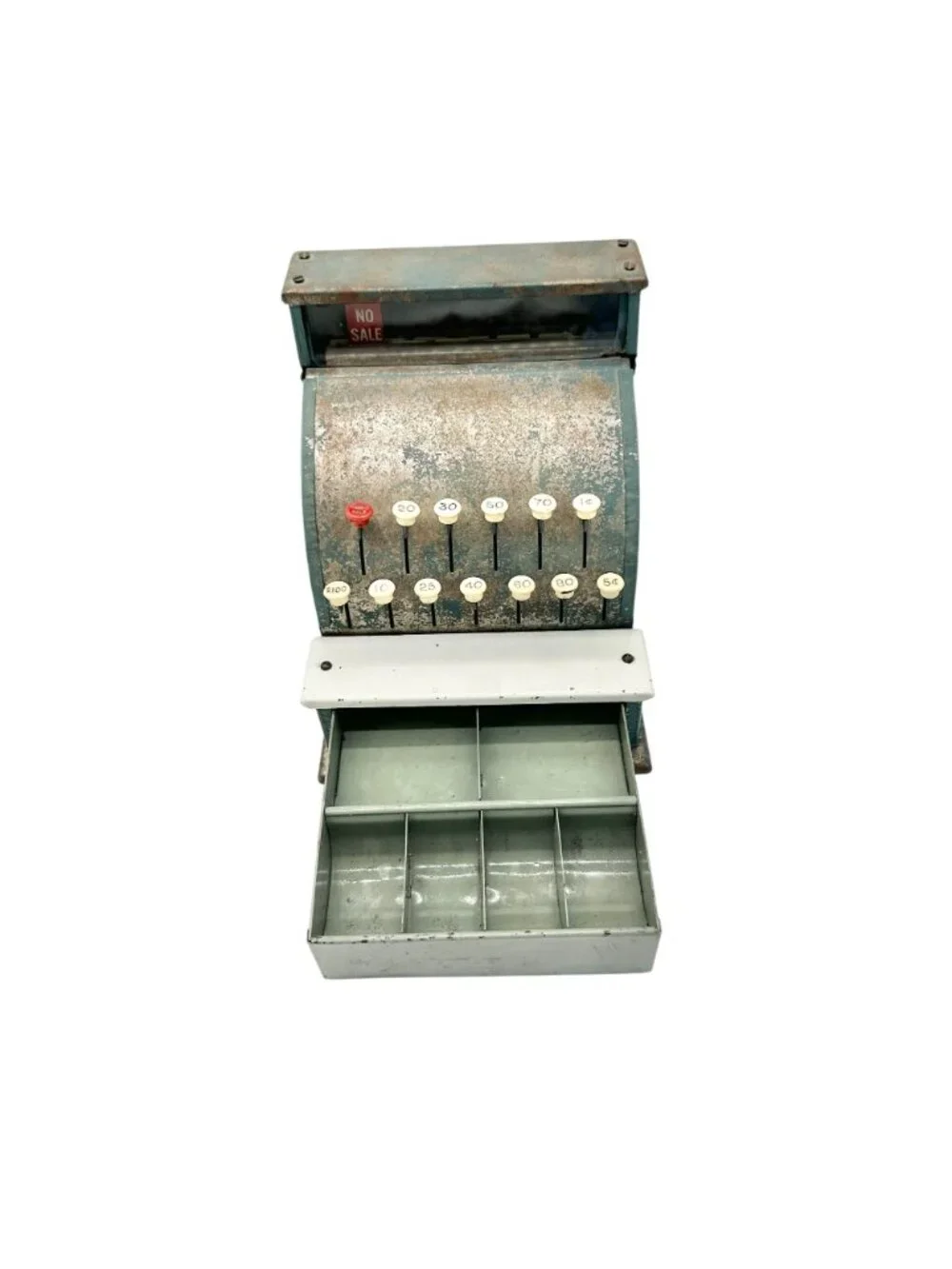Vintage Metal Toy Ca$h Register With Functional Buttons and Drawer Blue 7
