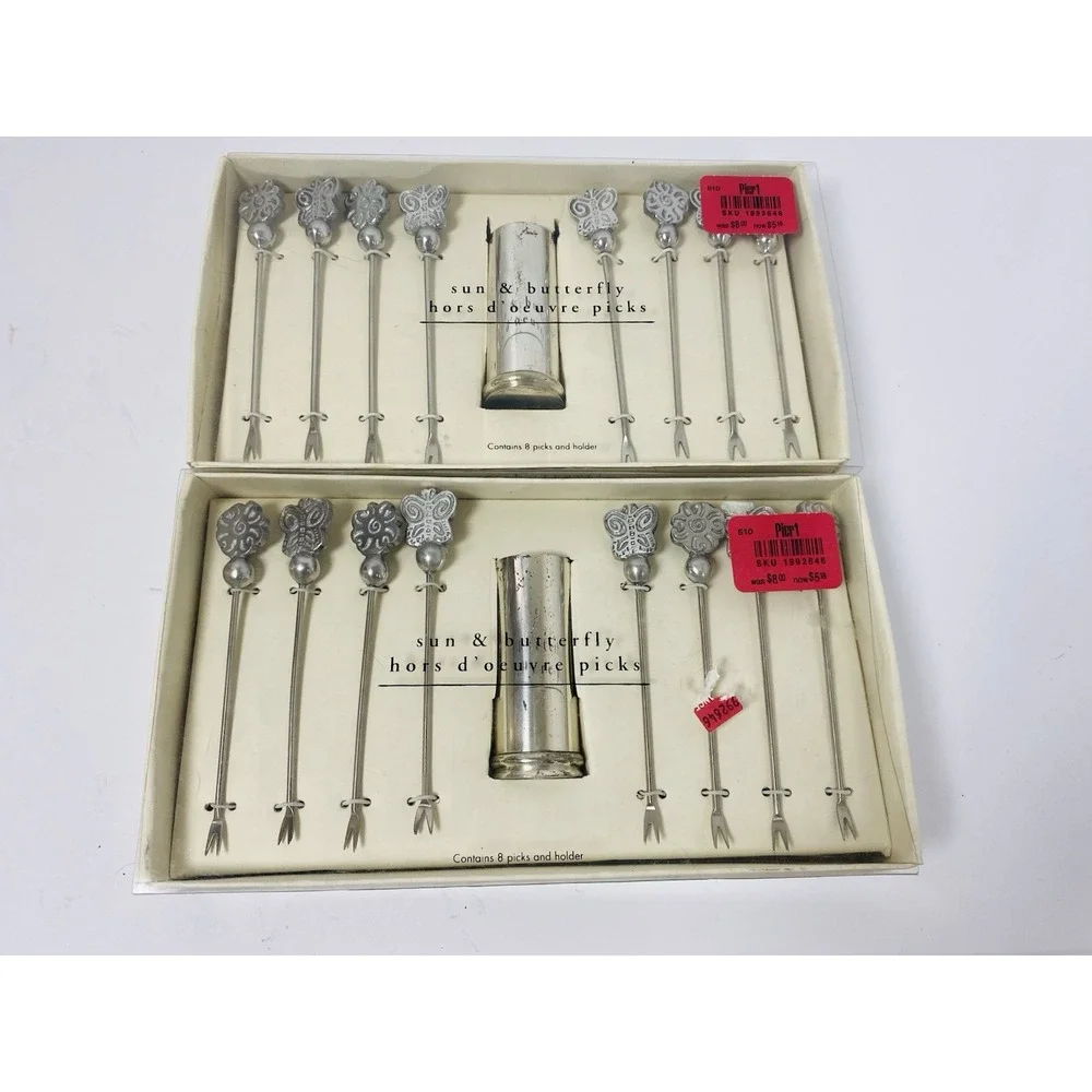 Pier 1 Imports Butterfly & Sun Hors D'oeuvre Picks Lot‎ Of 2 Silver Tone Kitchen