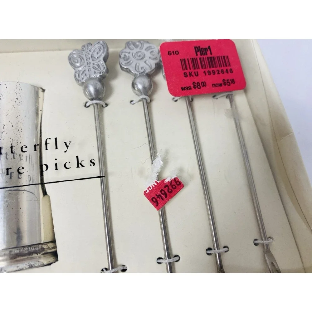Pier 1 Imports Butterfly & Sun Hors D'oeuvre Picks Lot‎ Of 2 Silver Tone Kitchen