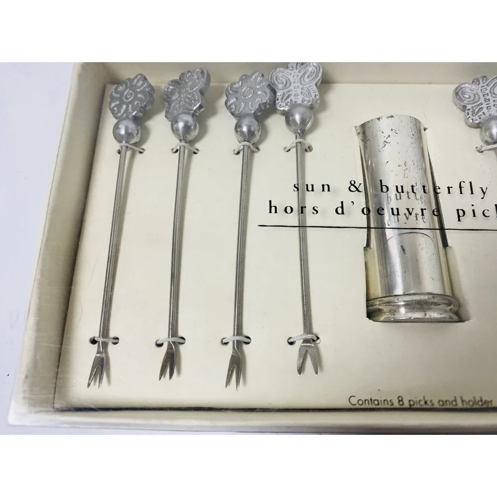 Pier 1 Imports Butterfly & Sun Hors D'oeuvre Picks Lot‎ Of 2 Silver Tone Kitchen