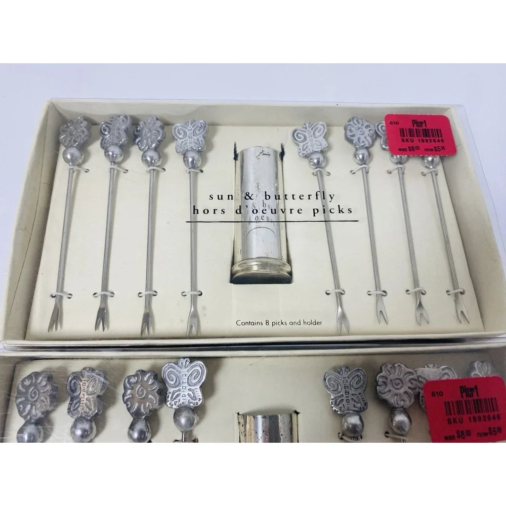 Pier 1 Imports Butterfly & Sun Hors D'oeuvre Picks Lot‎ Of 2 Silver Tone Kitchen