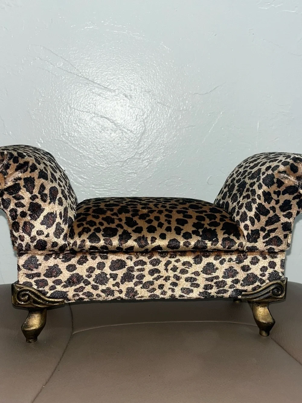 Miniature Chaise Lounge Jewelry Box Leopard Print Velvet Small Couch Trinket Cas