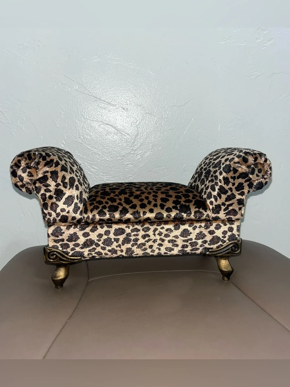 Miniature Chaise Lounge Jewelry Box Leopard Print Velvet Small Couch Trinket Cas