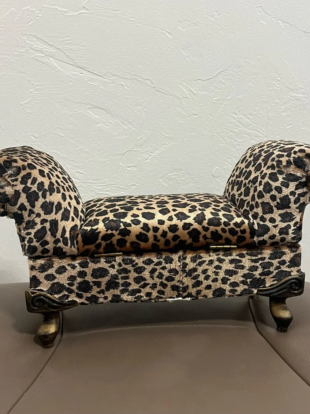 Miniature Chaise Lounge Jewelry Box Leopard Print Velvet Small Couch Trinket Cas
