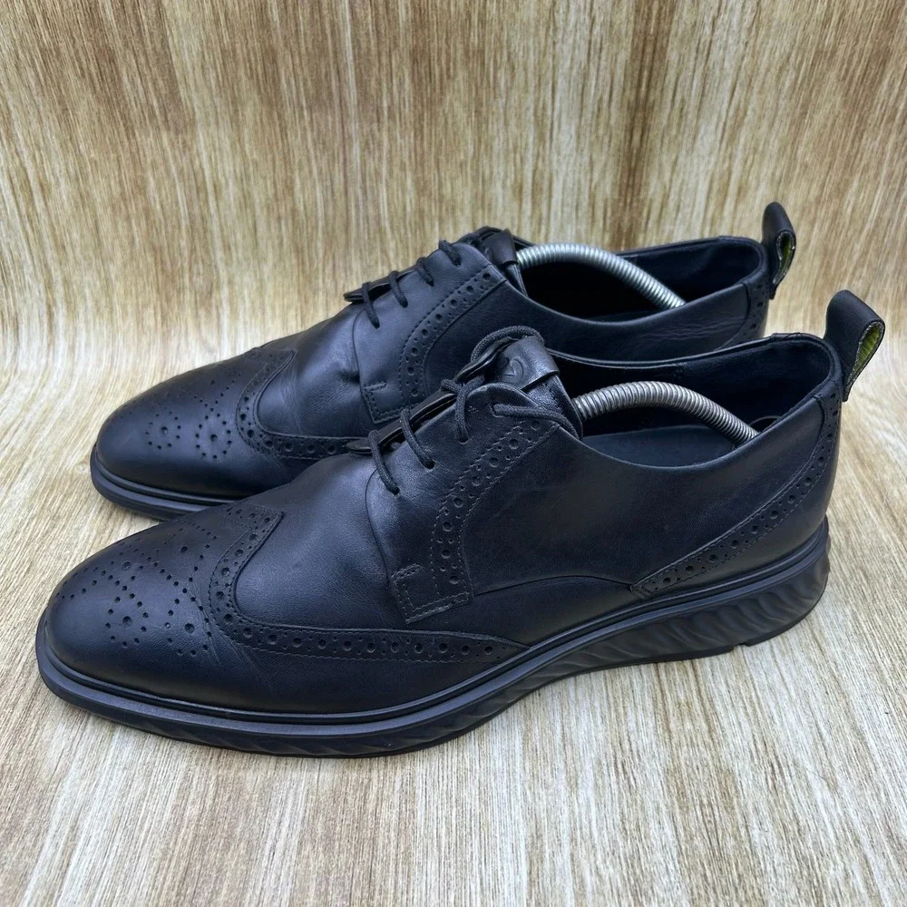 ECCO Vitrus ST.1 Hybrid Wingtip Oxford Men's 11 Black Leather Brogue Dress Shoes