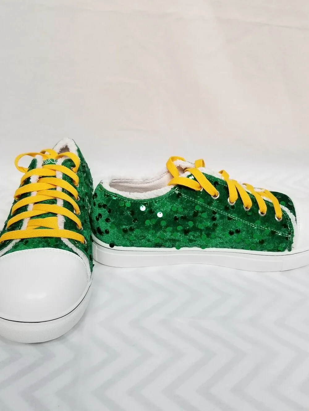 GB Packer Themed Womans Glitter Sequins Lace Up Canvas Low Top Platform Shoes 40