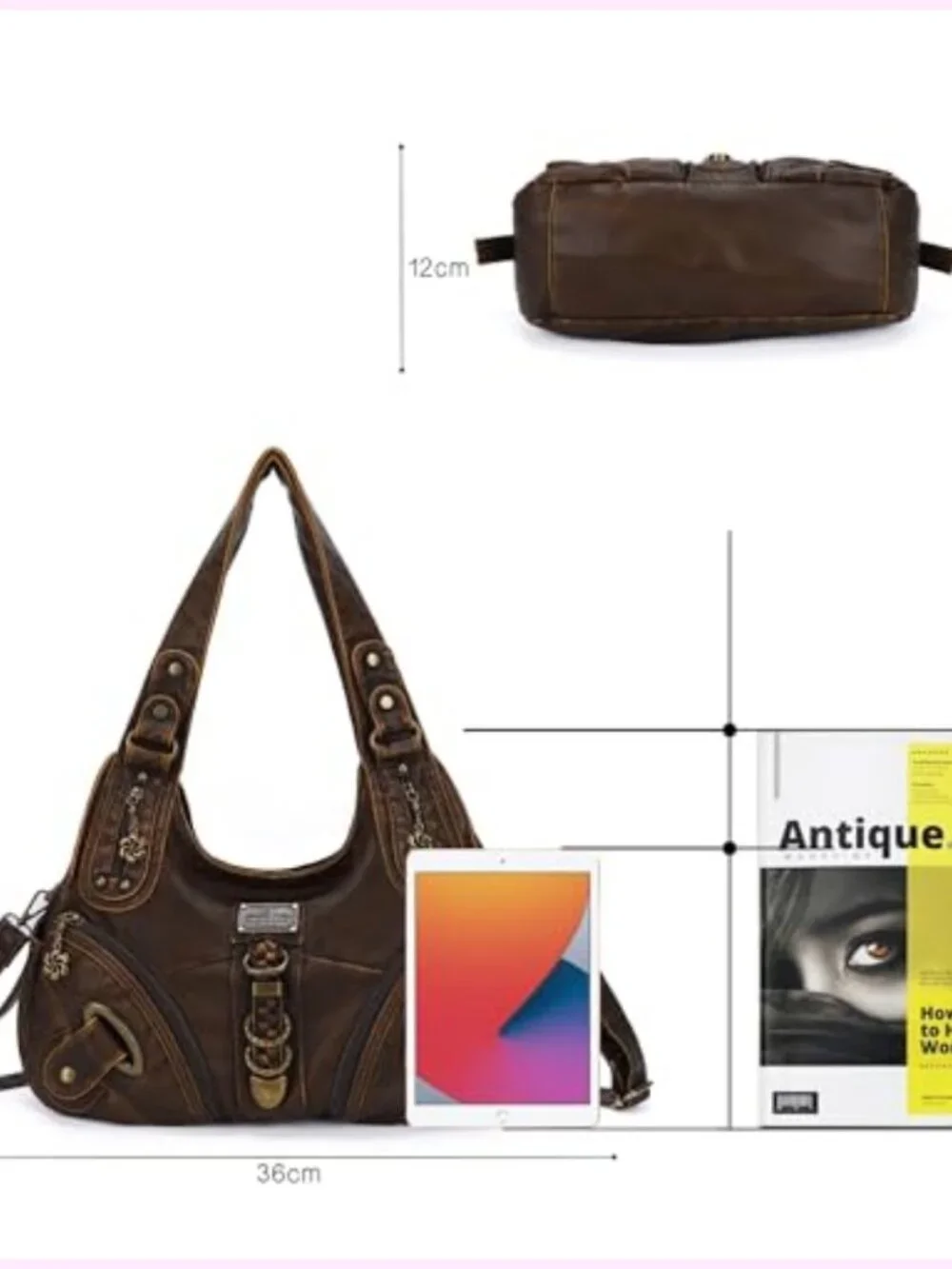 Faux Leather Hobo Handbag Satchel Large Shoulder Bag Convertible
