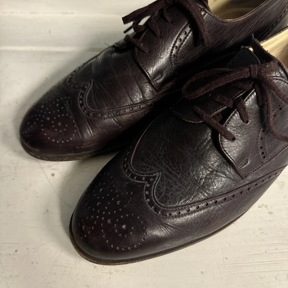 Vtg BALLY of Switzerland Leather Dress Burgundy Wingtip Oxford Shoes Men's 10‎