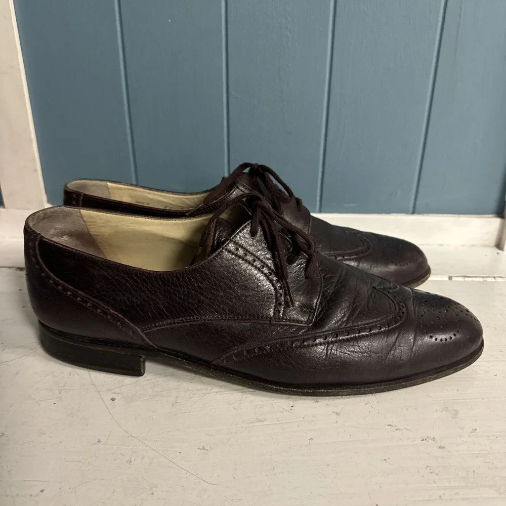 Vtg BALLY of Switzerland Leather Dress Burgundy Wingtip Oxford Shoes Men's 10‎