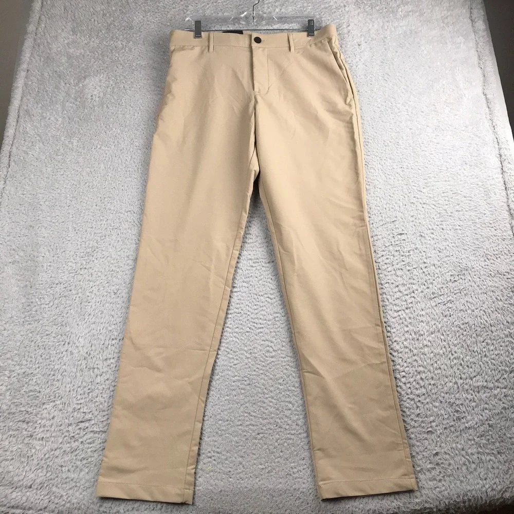 Banana Republic Flat Front Pant Mens 32x34 Tan Golf Trousers Polyester  NEW NWT