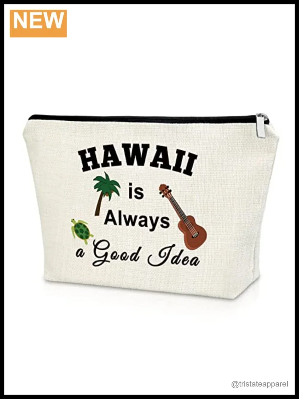 Hawaii Themed Canvas Makeup Bag - Travel Cosmetic Case with Zipper