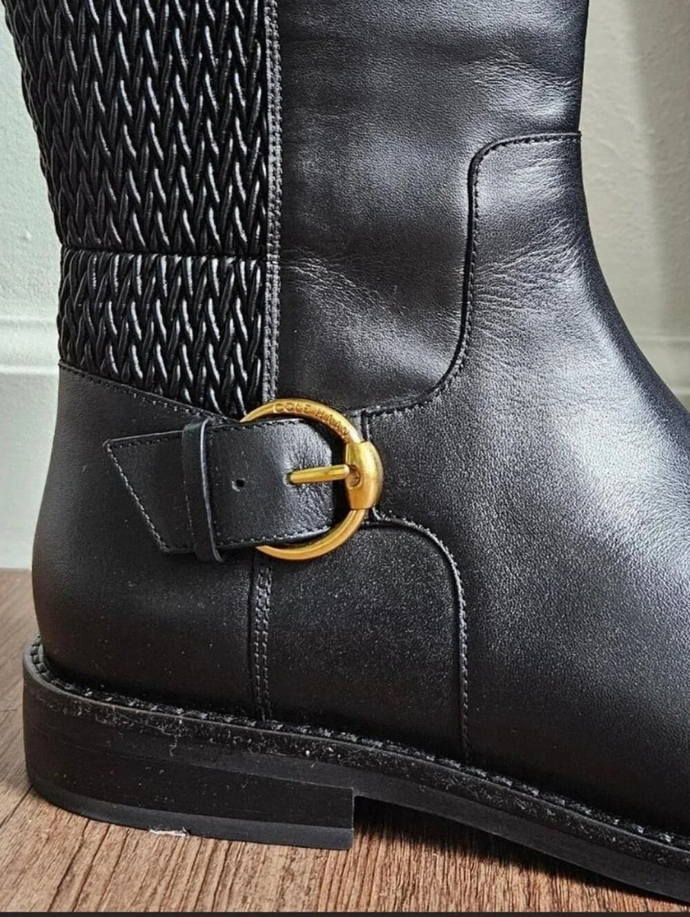 Franco Sarto Black Knee-High Riding Boots with Decorative Buckle Womens 8