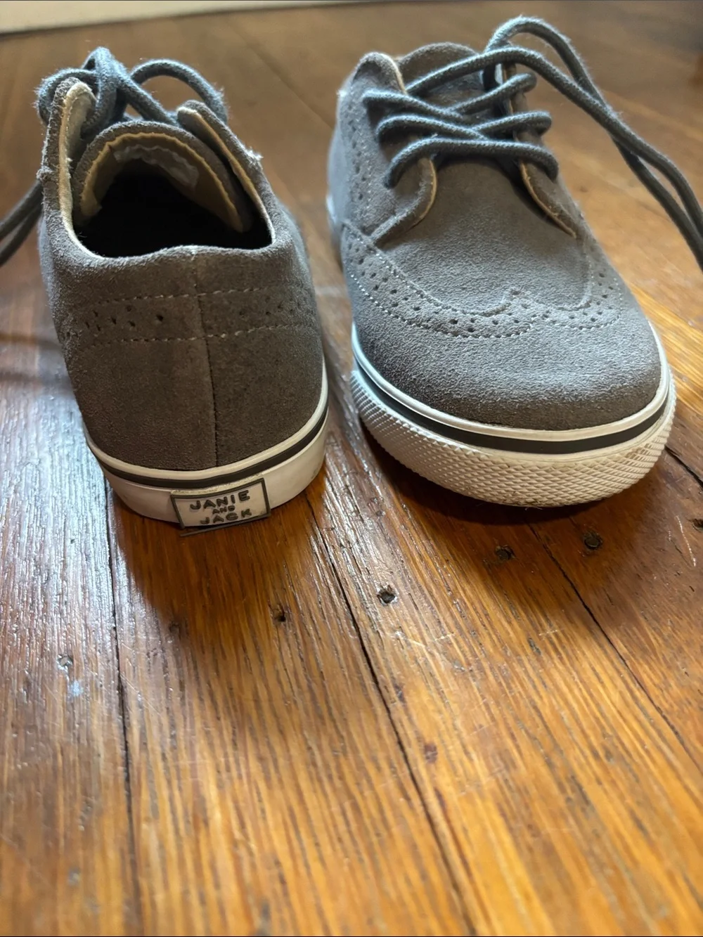 Janie and Jack Gray Suede Brogue Lace-Up Kids Shoes