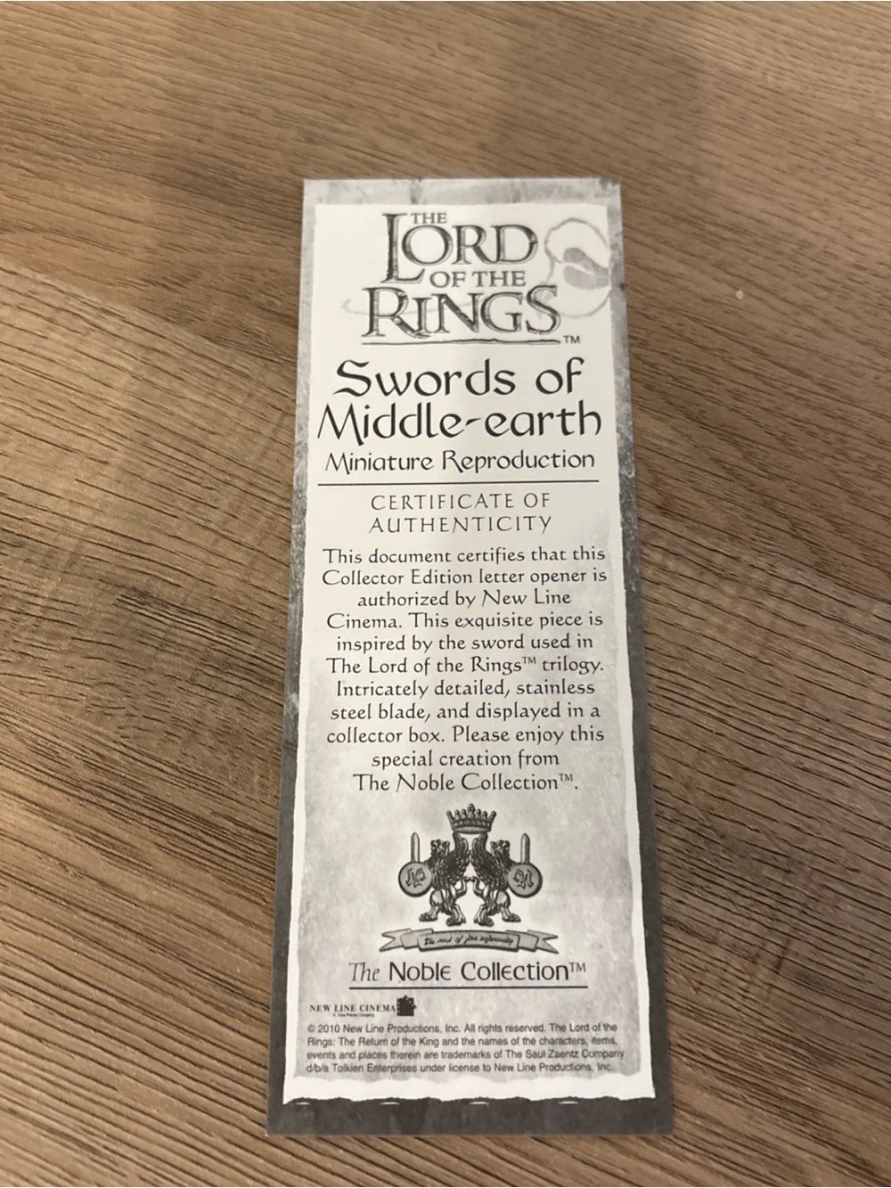 The Lord of the Rings Miniature Sword Letter Opener - Silver NOBLE COLLECTION