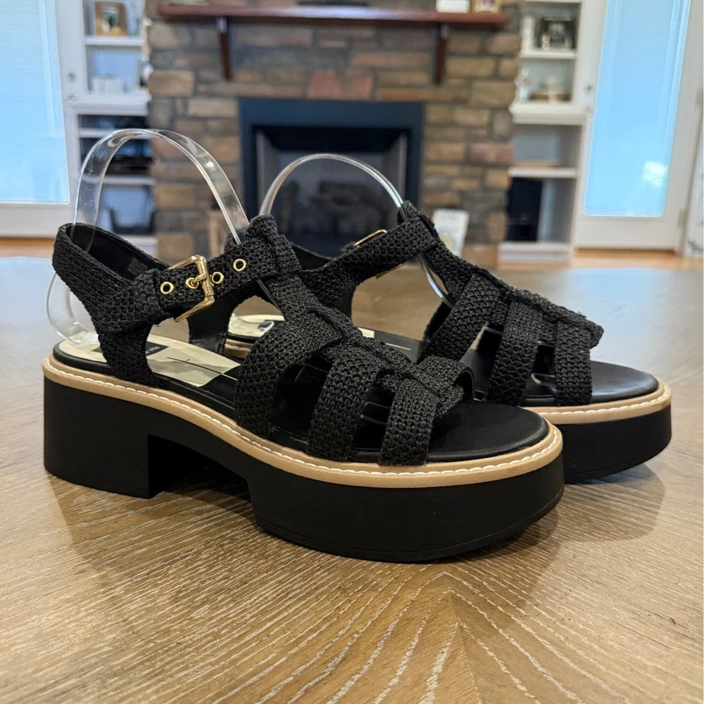 Dolce Vita Liani Black Fisherman Platform Sandals NWOB Size 10M
