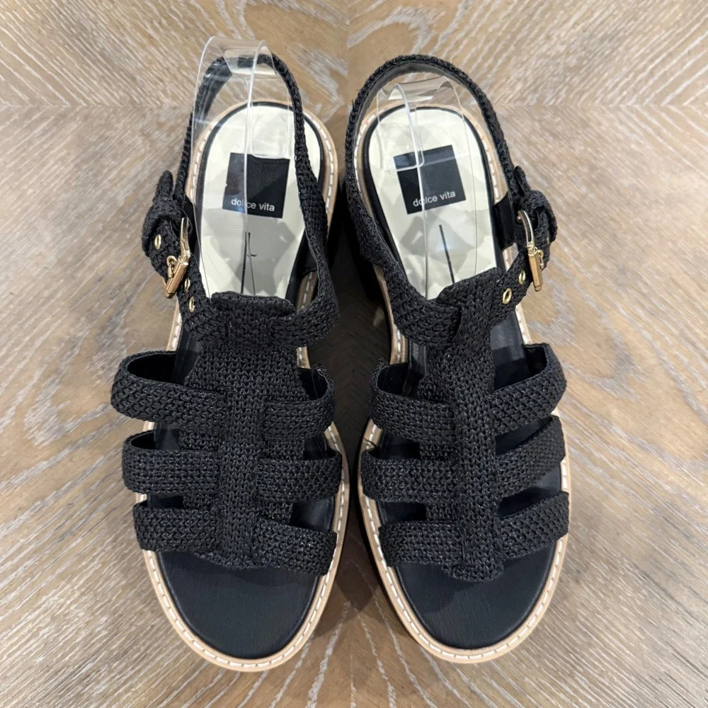 Dolce Vita Liani Black Fisherman Platform Sandals NWOB Size 10M