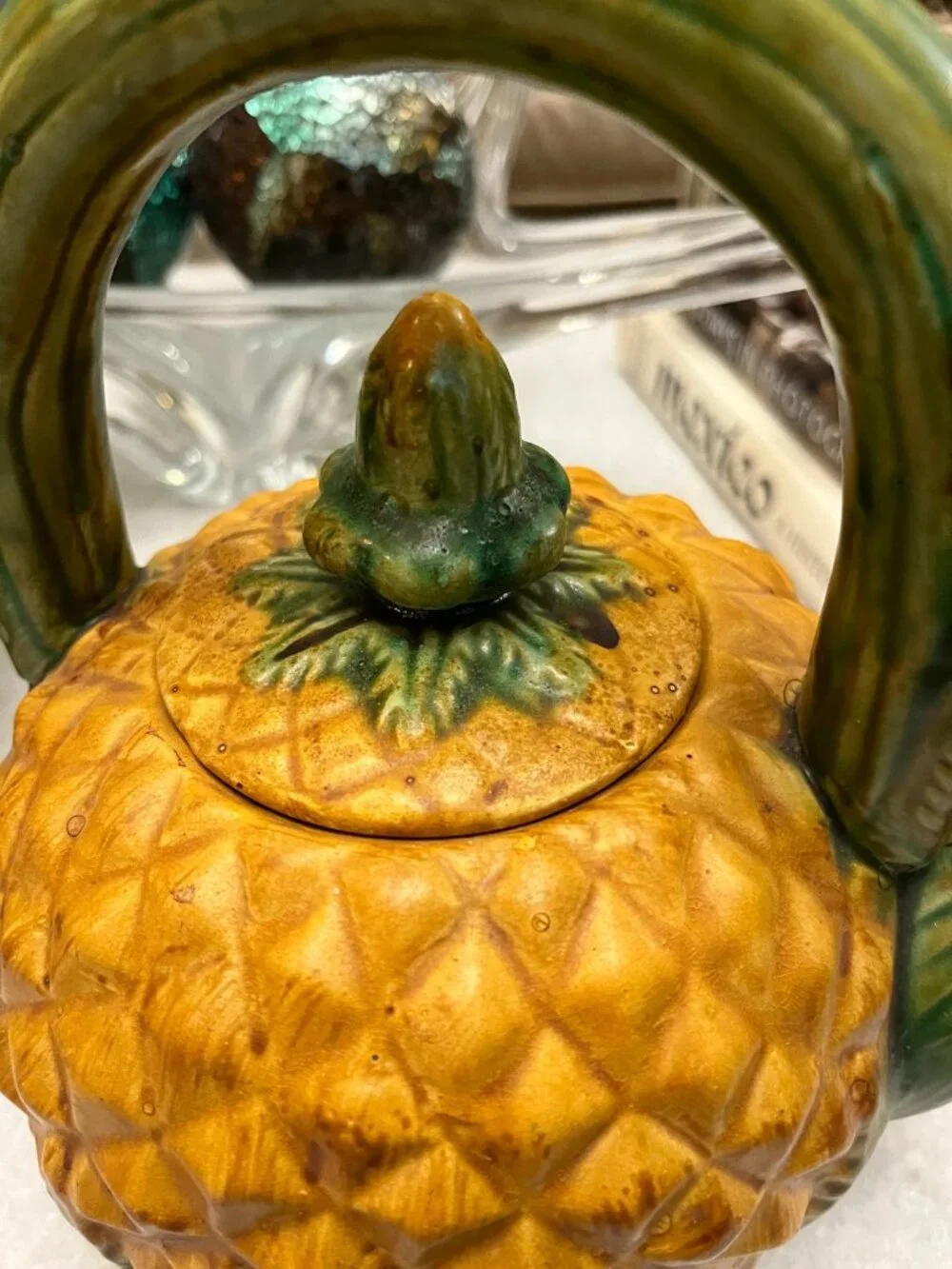 vintage Pivaoni textured pineapple green glazed handle and spout teapot